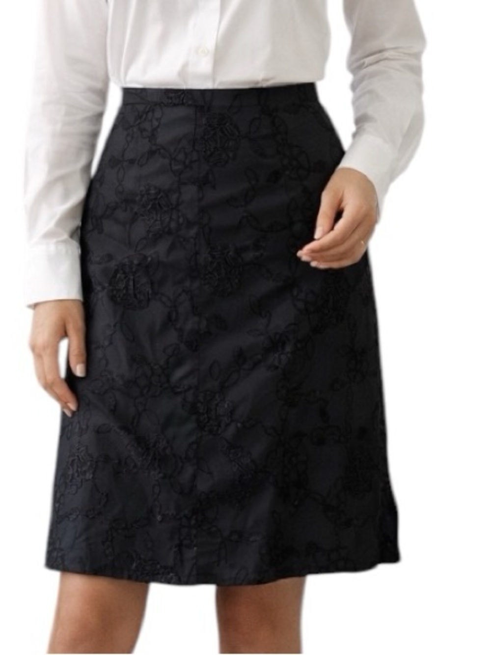 Piazza Sempione Small Black Embroidered Pencil Skirt Back Zip Riffle Chic
